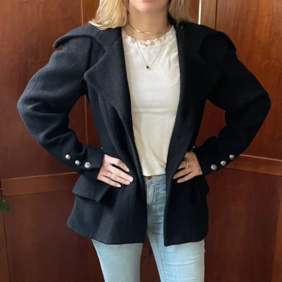 Chanel size 42 Black Wool Silk Lined Jacket